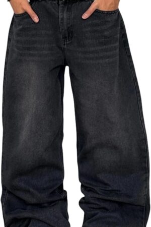 Mens Wide Leg Jeans Super Baggy Pants Y2k Loose Fit Denim Jeans Skater Trousers Streetwear