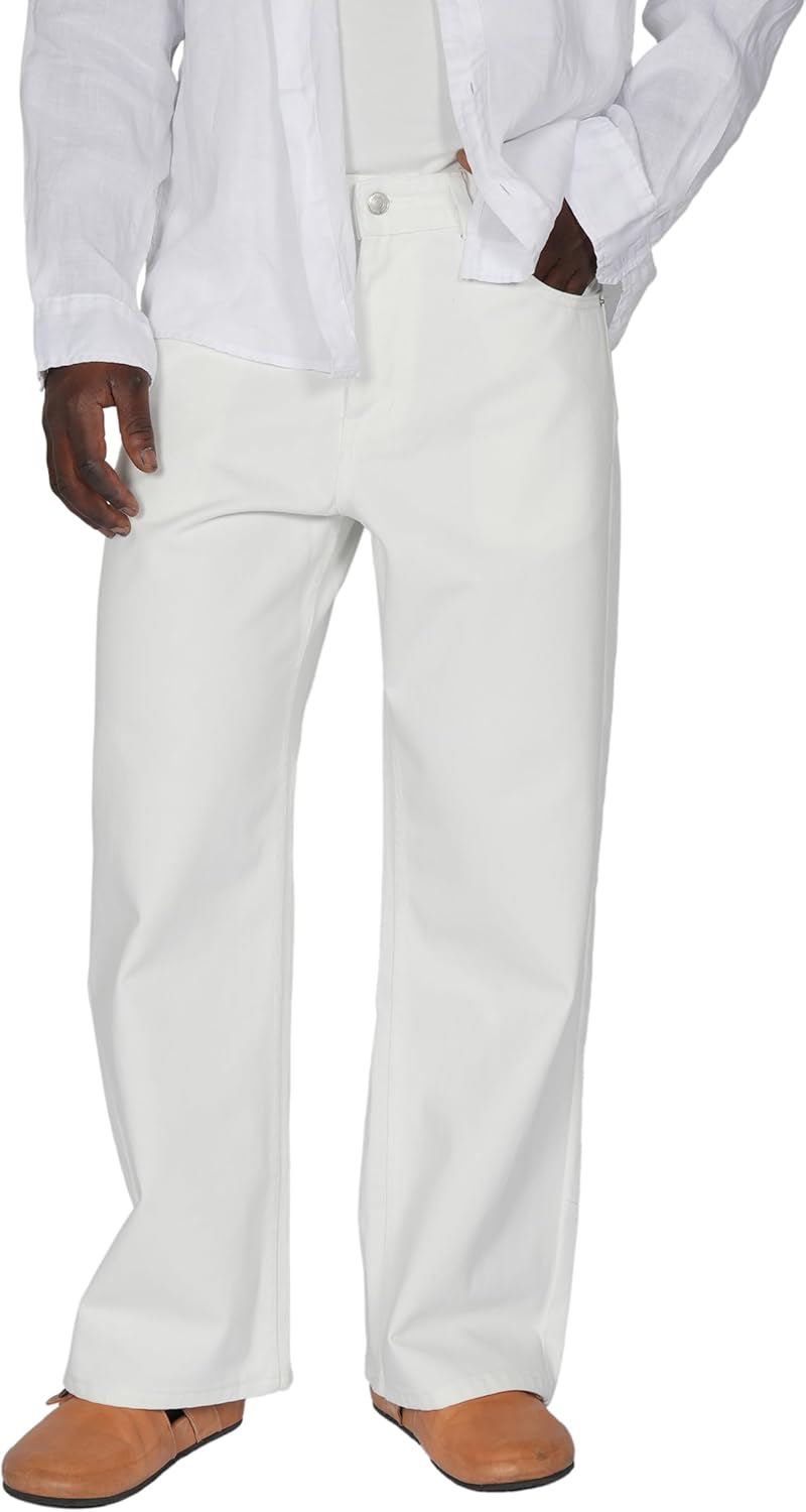 Plaid&Plain Men's Hip Hop Baggy Jeans Casual Wide Leg Y2k Skateboard Vintage Denim Pants Streetwear