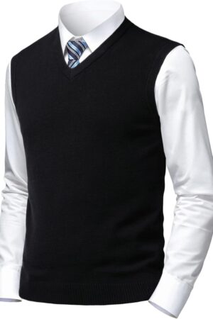 Mens Soft V Neck Crew Neck Knitted Sweater Vest Solid Sleeveless Pullover Slim Fit Plain Color for Dad Husband