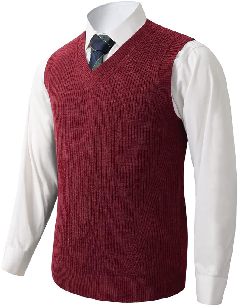 Mens V-Neck Knitted Sweater Vest Solid Plain Sleeveless Pullover Knitwear Loose Fit All Match Sweater Tops
