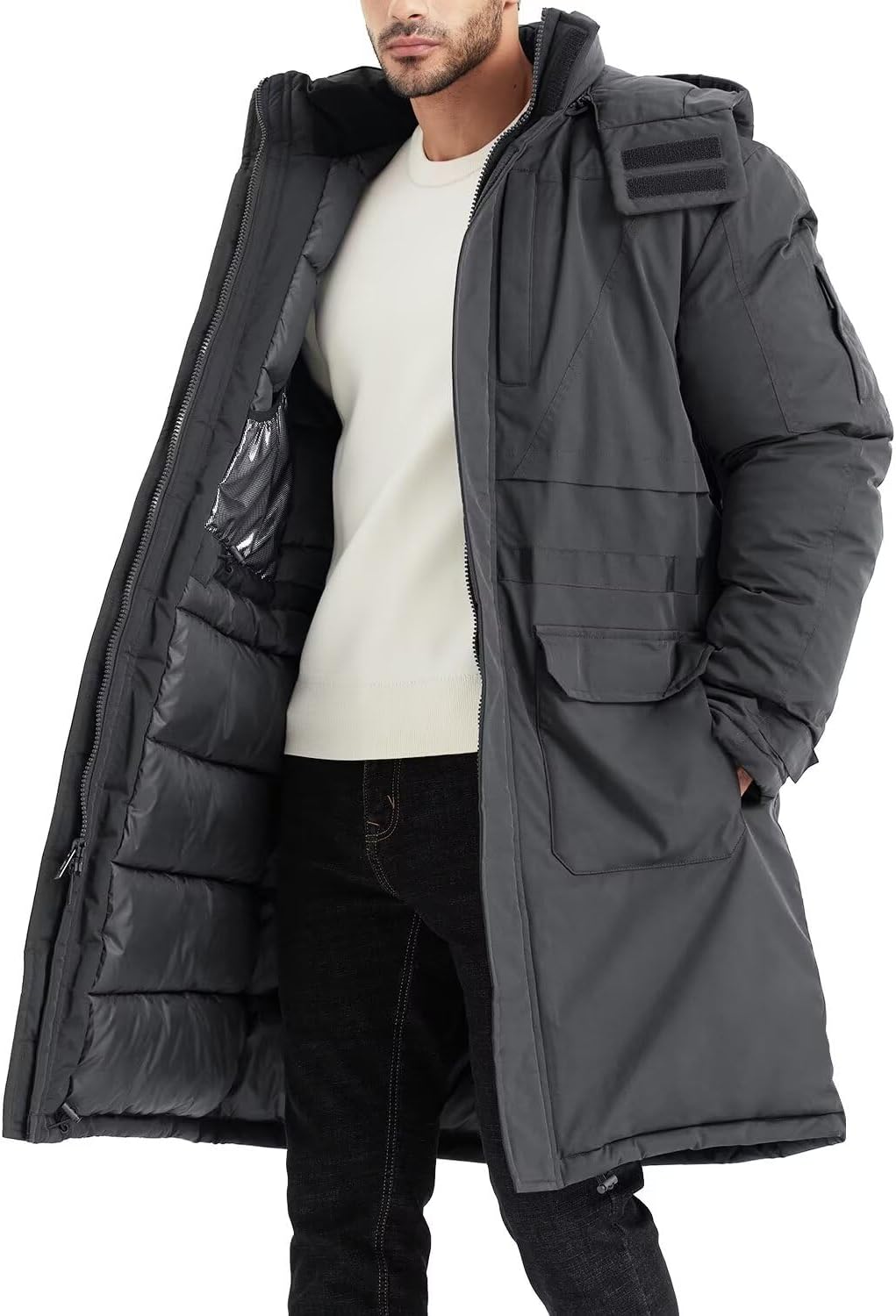 Men's Extra Long Parka Winter Coats Hooded Puffer Jacket Heavy Warm Water-resistant Outerwear Cold Weather