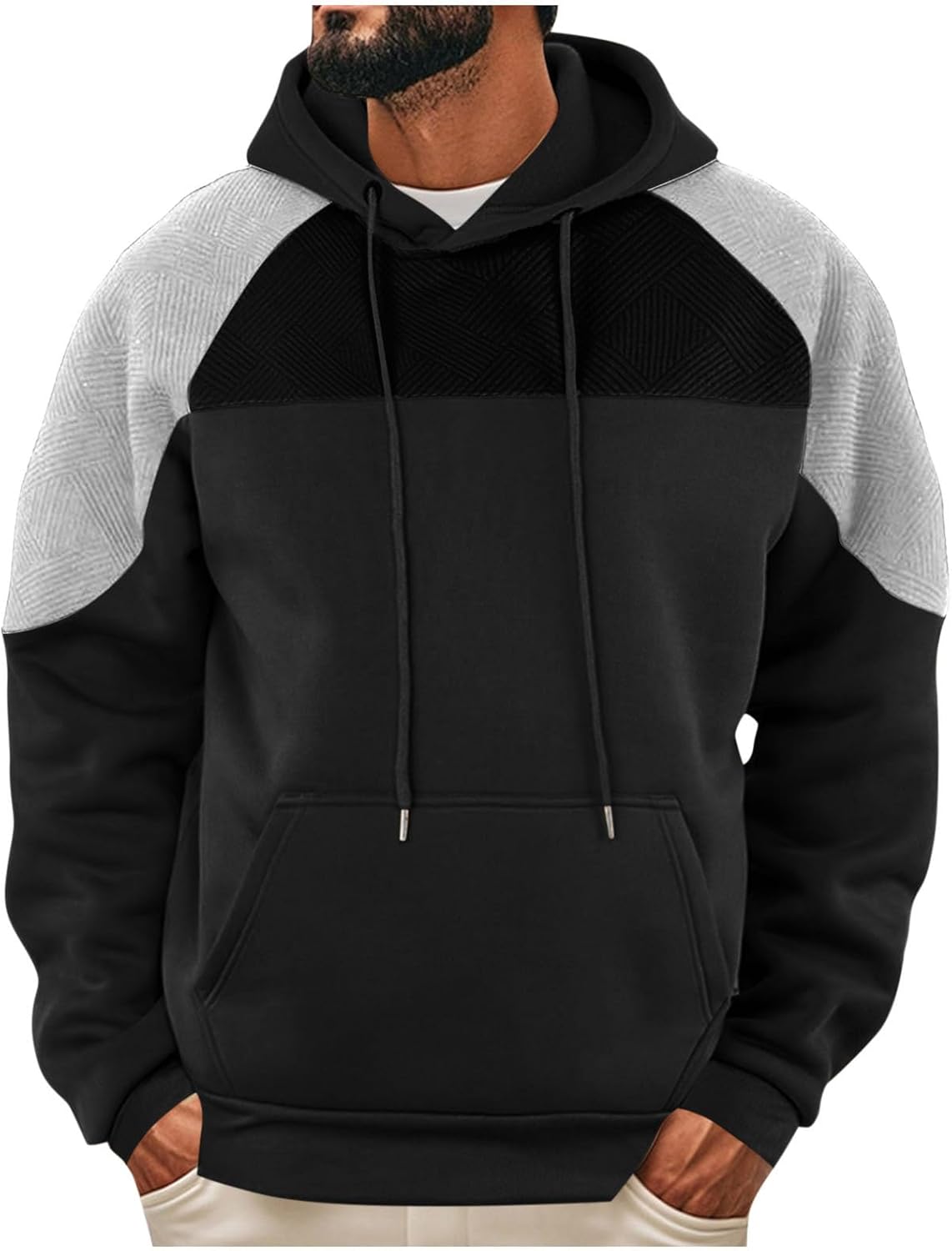 Mens Fleece Lined Hoodies Casual Colorblock Sherpa Lined Sweatshirt Winter Long Sleeve Hooded Pullovers with Pocket