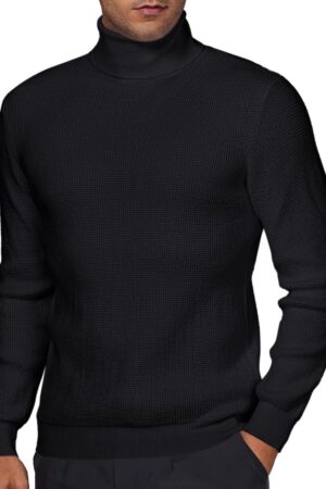 Men's Turtleneck Pullover Sweaters for Men Waffle Knit Long Sleeve Thermal Turtle Neck Warm Sweaters for Men