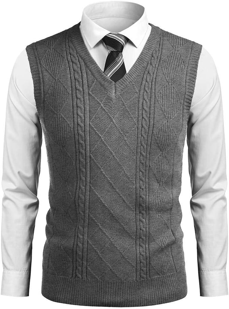 Men's Sweater Vest V Neck Pullover Sweater Sleeveless Knit Casual Slim Fit Vest