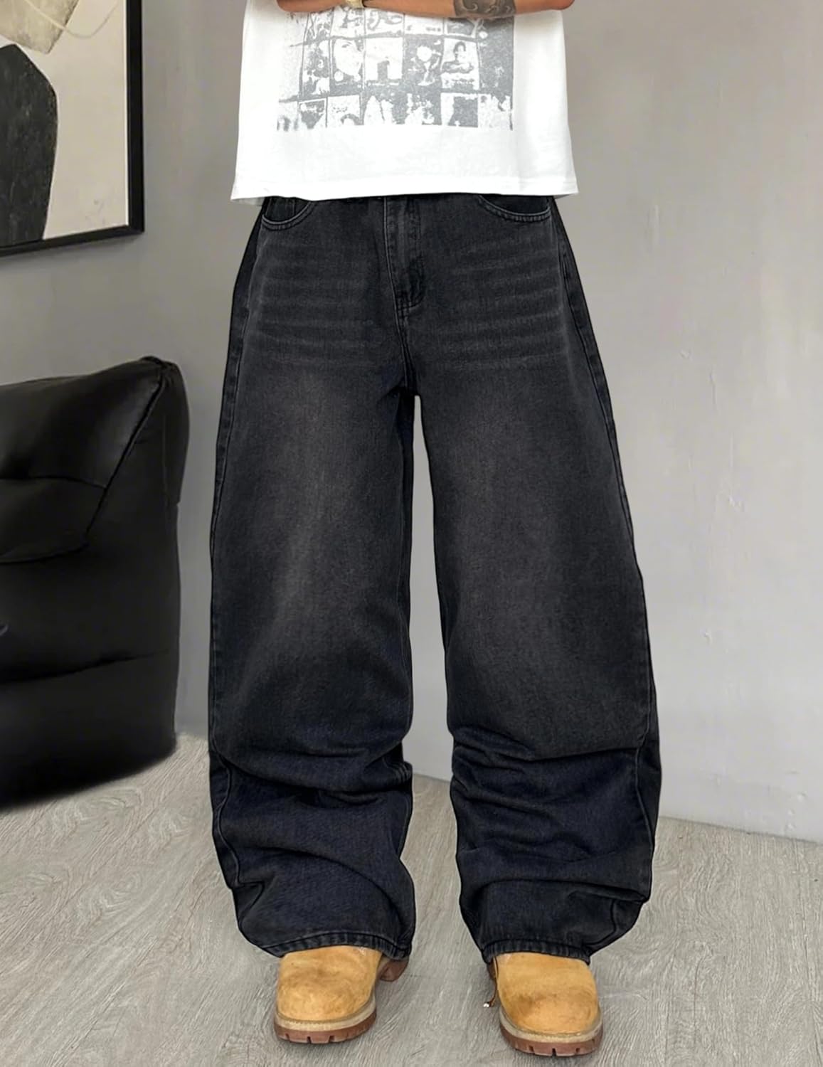 Mens Wide Leg Jeans Super Baggy Pants Y2k Loose Fit Denim Jeans Skater Trousers Streetwear - Image 2
