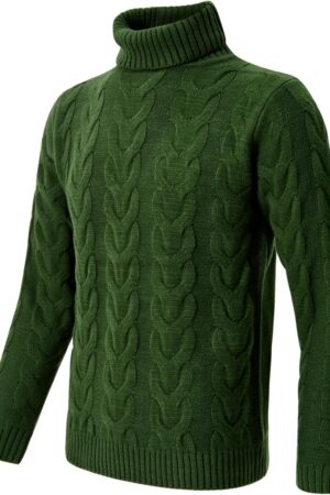 Men's Mock Turtleneck Sweater Casual Cable Knit Long Sleeve Pullover Sweater Slim Fit Twist Knit Sweater