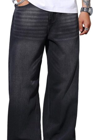 Mens Wide Leg Baggy Jeans Y2k Casual Fashion Loose Denim Pants Work Office Streetwear
