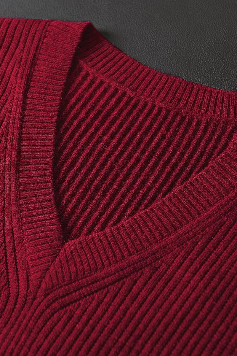 Mens V-Neck Knitted Sweater Vest Solid Plain Sleeveless Pullover Knitwear Loose Fit All Match Sweater Tops - Image 2