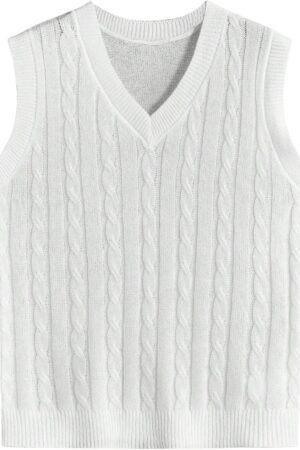 Men's Cable Knit V Neck Sleeveless Sweater Vests Solid Casual Tank Tops Knitwear