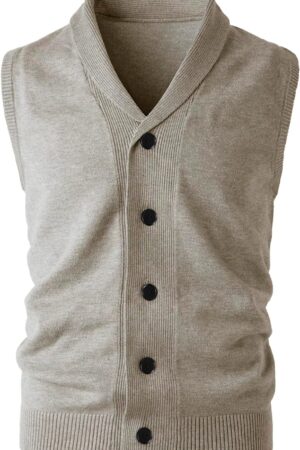 Men's Shawl Collar Sweater Vest Casual Sleeveless Knitted Button Cardigan Vest Knitwear