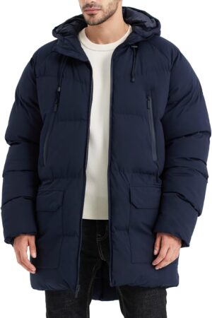 Men's Long Winter Coat Hooded Warm Quilted Jacket Water-resistant Cold Weather Parka