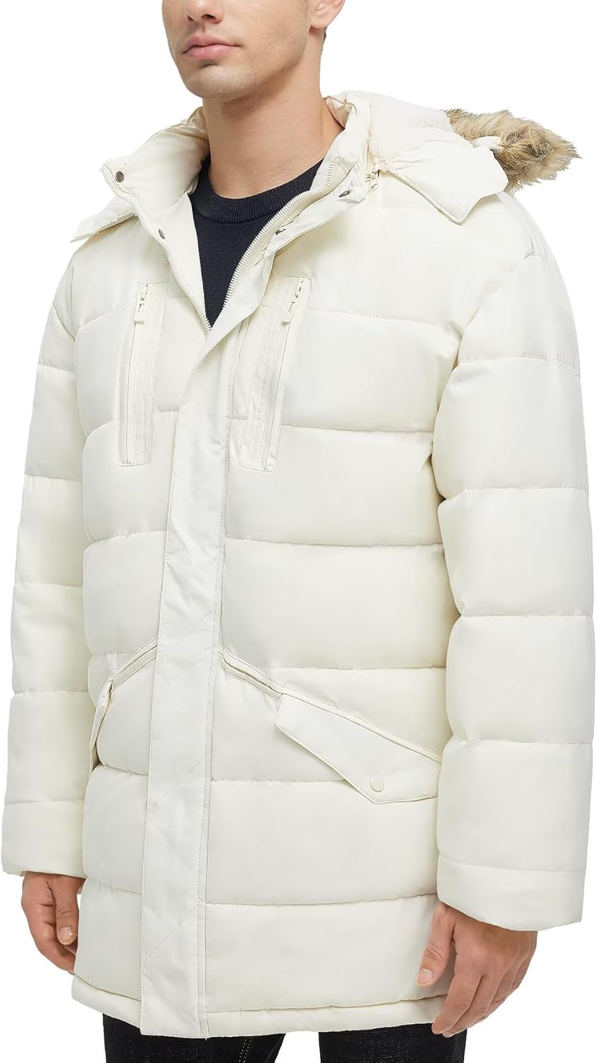 Men's Long Winter Coats Warm Water Resistant Puffy Hooded Windbreaker Insulated Thicken Jackets with Hood