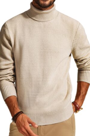 Men's Turtleneck Sweaters Knitted Casual Textured Pullover Sweater