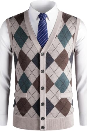 Mens Thick Argyle Sweater Vests Classic V-Neck Knitwear Sleeveless Pullover Autumn Winter Warm Tank Tops
