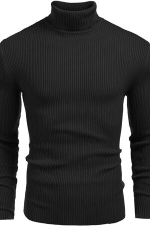 Men's Ribbed Slim Fit Knitted Pullover Casual Turtleneck Sweater