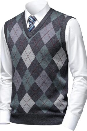 Mens Thick Argyle Sweater Vests Classic V-Neck Knitwear Sleeveless Pullover Autumn Winter Warm Tank Tops