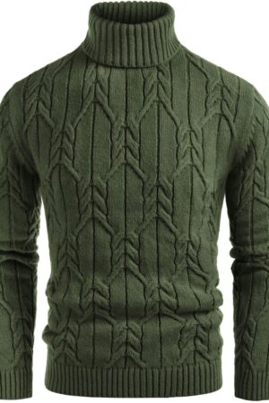 Men's Turtneck Pullover Sweaters Long Sleeve Solid Color Twisted Knit Sweater