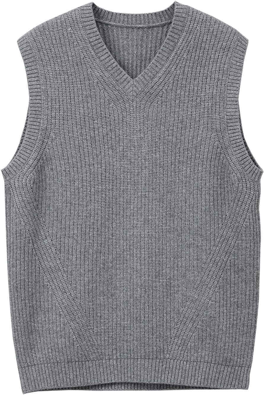 Mens V-Neck Knitted Sweater Vest Solid Plain Sleeveless Pullover Knitwear Loose Fit All Match Sweater Tops - Image 2