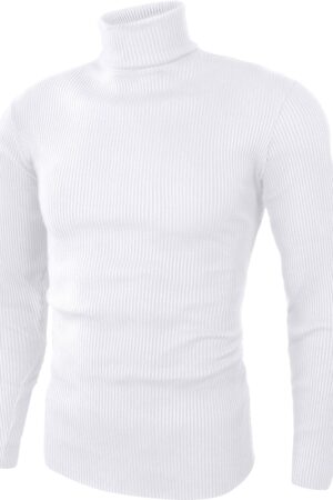Men's Ribbed Turtleneck Slim Fit Pullover Casual Long Sleeves Basic Top