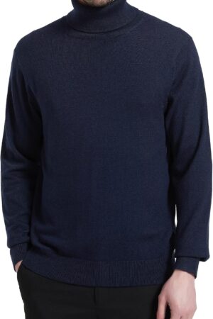 Men's Turtle Neck Sweaters Wool Blended Lightweight Long Sleeve High Neck Pullovers