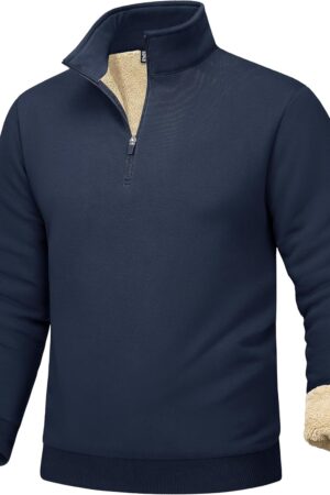 Men's Sherpa Lined Quarter Zip Fleece Heavyweight Pullover Winter Warm Sweatshirts