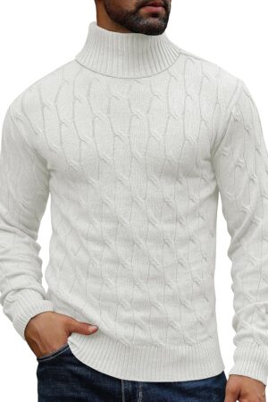 Men's Casual Turtleneck Sweaters Slim Fit Twisted Knitted Long Sleeve Thermal Pullover Sweater